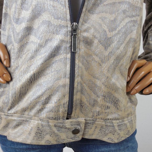 CHICO'S Top L Sz 2 Tan Animal Print Moto Jacket Zip Up Front Soft Distressed - Picture 6 of 11